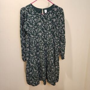 GAP Kids Girls  Green Floral Long Sleeves Corduroy Dress size XXL (14-16)